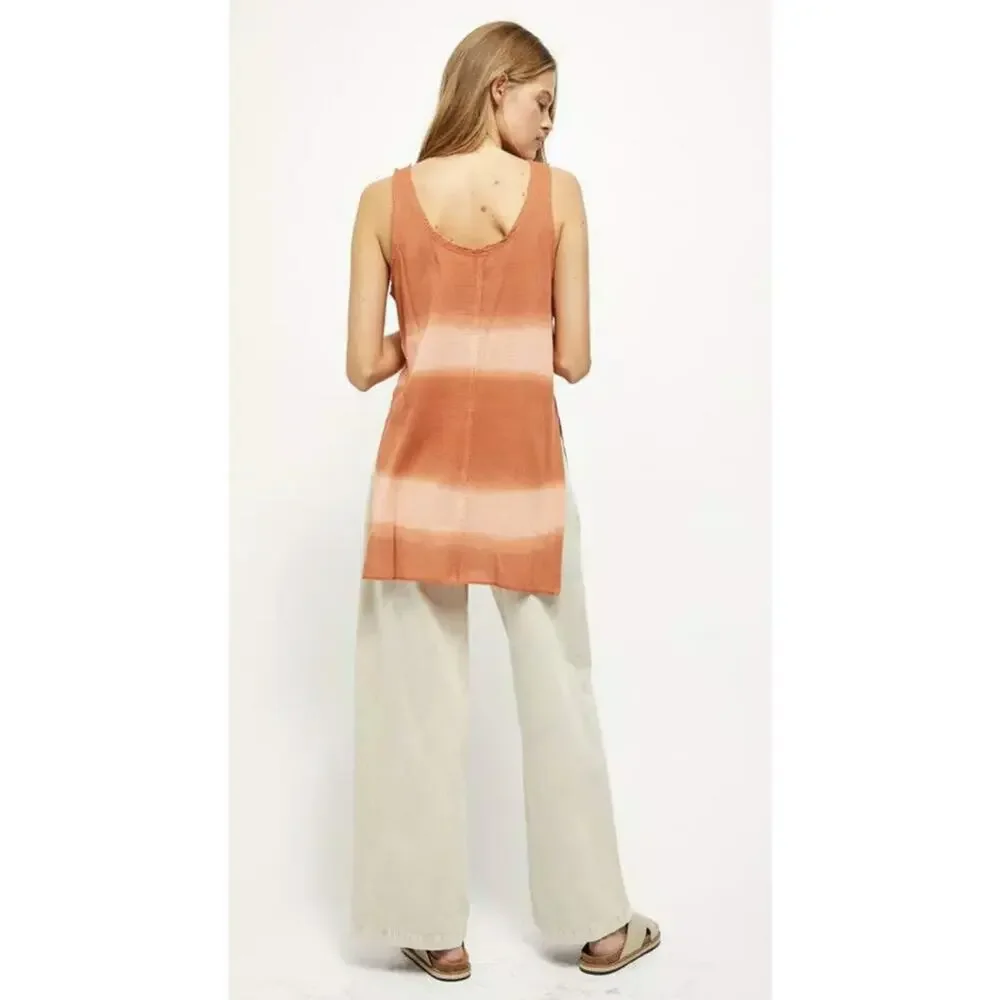 FREE PEOPLE Women Orange Acid Wash Sleeveless Scoop Neck Tank Top Size M A002069 - Picture 2 of 7
